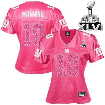 Giants #10 Eli Manning Red Women's Sweetheart Super Bowl XLVI Stitched NFL Jersey
